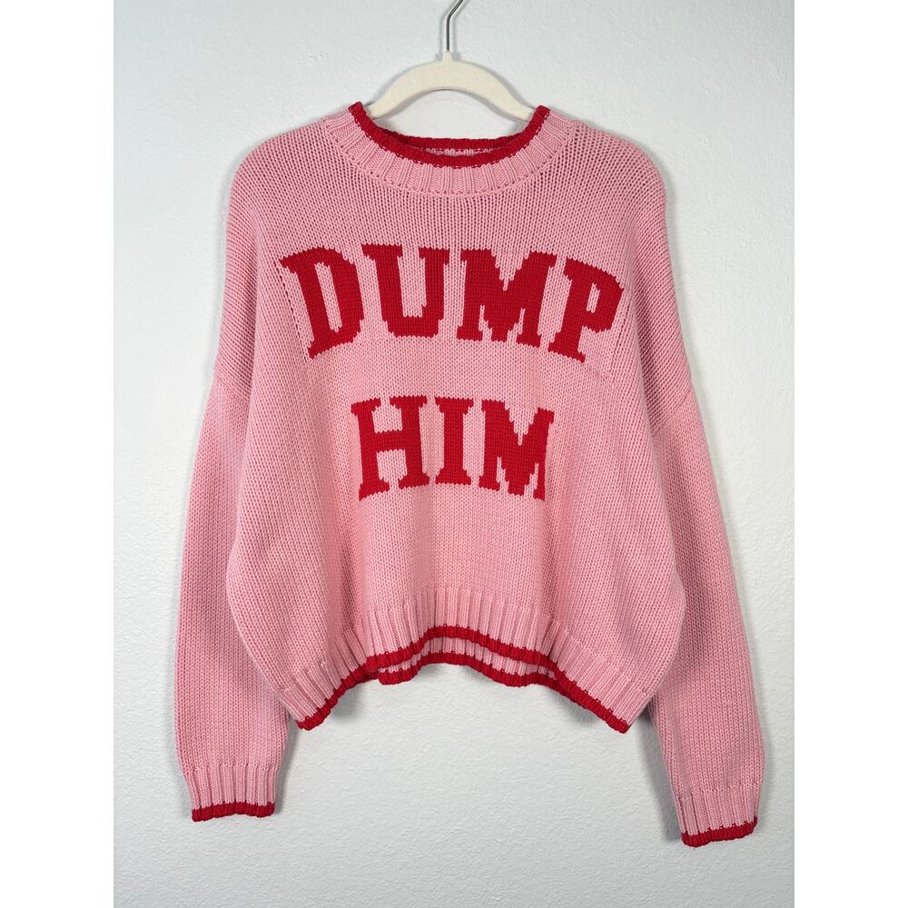 Sincerely Jules Pink and Red Oversized Long Sleeve Knit Dump Him Crop Sweater